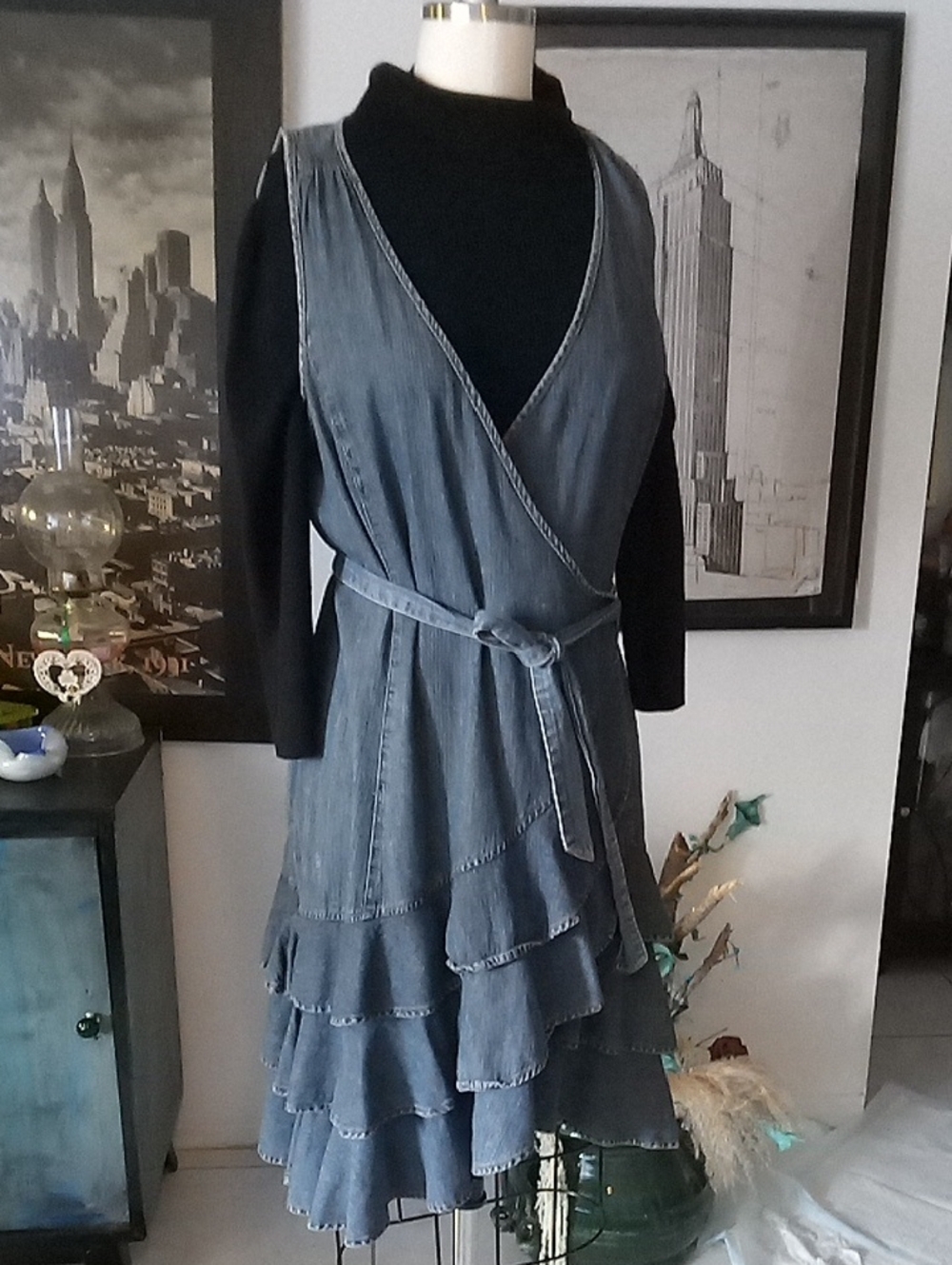 Ralph Lauren Demin Wrap Ruffle Mini Dress